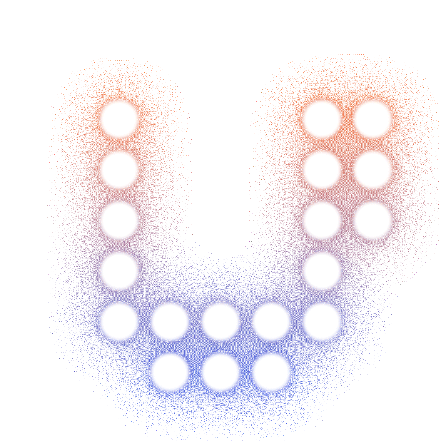 Кръглите светлини образуват "U" като елегантния дизайн на Wacaco® Pixapresso на черен фон.