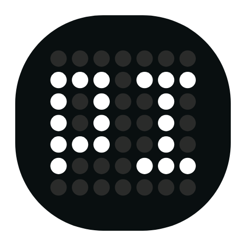 Решетка от черни и бели точки, като тази на Wacaco®, образува модела "NE" на тъмен фон.